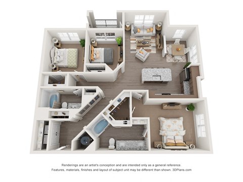 Floor plan for 3 beds, 2 baths, 1434 sqft